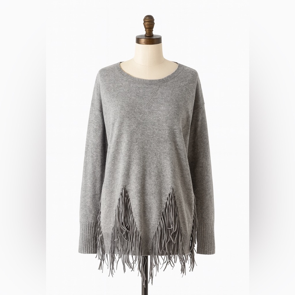 Gray Fringe Sweater, Size M